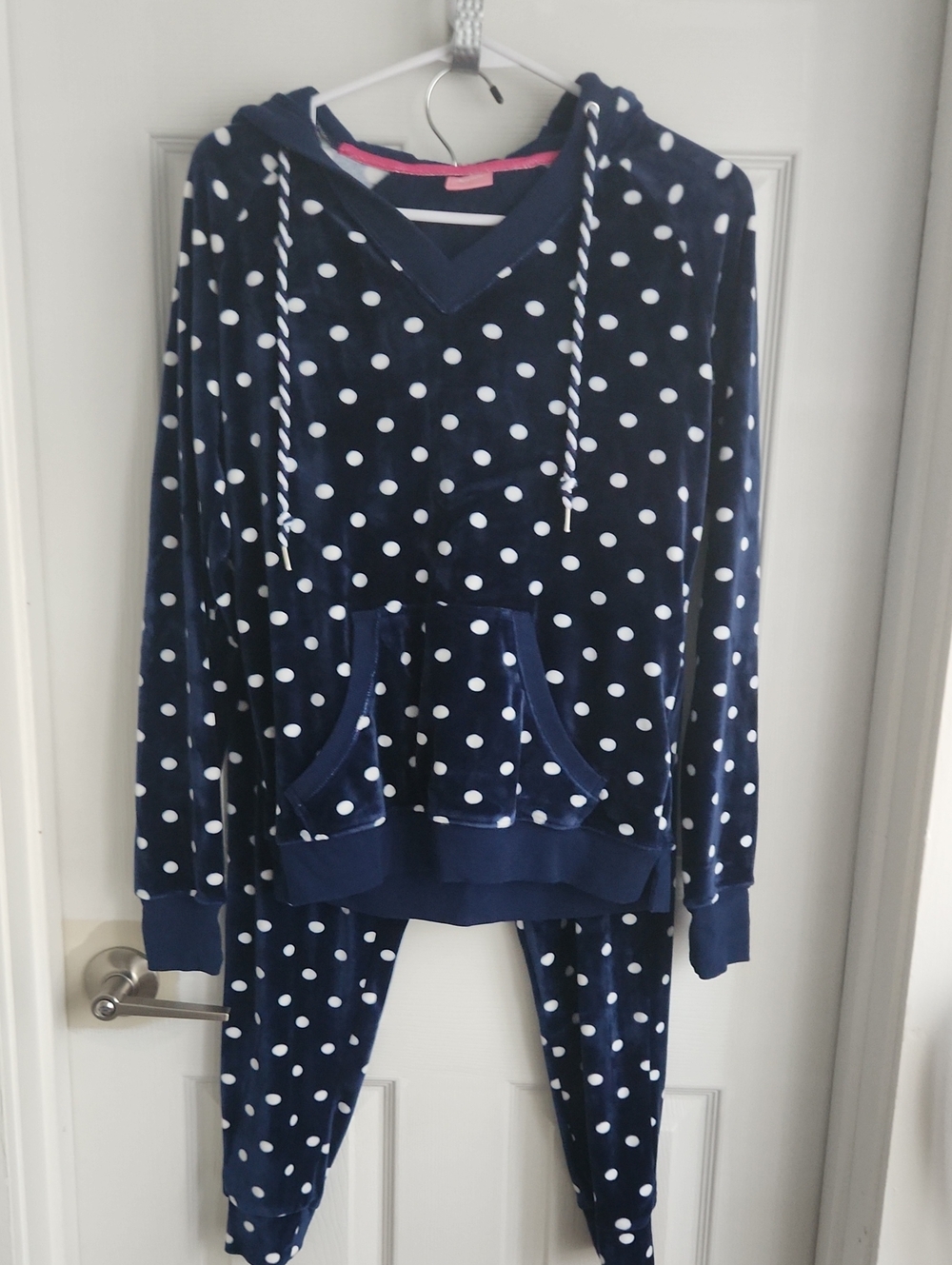Jenni by Jennifer Moore Navy Polka Dot Plush Hooded Pajama Set
